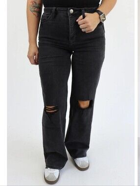 RFM Tummy Control Wide Leg Jeans Size 20 NWT Vintage Black Distressed